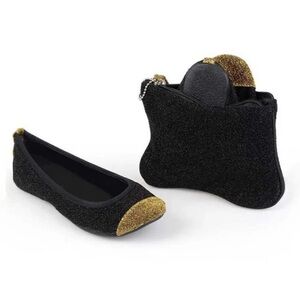 Sidekicks Gold/Black Shimmer Packable & Portable Ballet Flats
